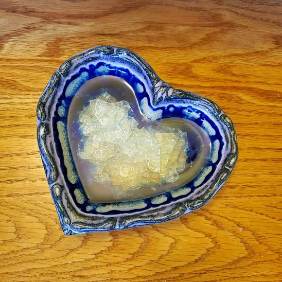 Artisan Heart Trinket Dish, Down to Earth Pottery, Violet Purple Recycled Glass - Picture 1 of 7
